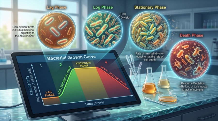 Bacterial growth in a batch system